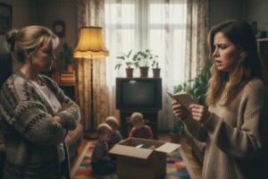 Конфлікт у родині через питання, чи повинна бабуся сидіти з онуками безкоштовно: донька розгублено розглядає рахунок від матері.