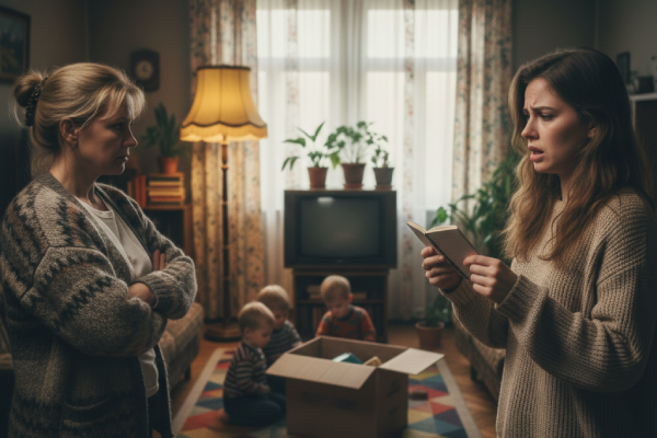 Конфлікт у родині через питання, чи повинна бабуся сидіти з онуками безкоштовно: донька розгублено розглядає рахунок від матері.