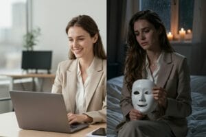 Мудра притча чому плачуть жінки, ілюстрація з жінкою, що знімає маску.