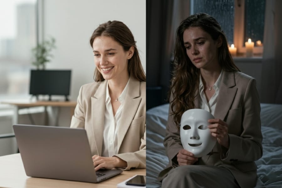 Мудра притча чому плачуть жінки, ілюстрація з жінкою, що знімає маску.