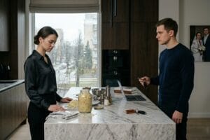 Побутовий терор у шлюбі: чоловік забороняє дружині працювати, напружена атмосфера.