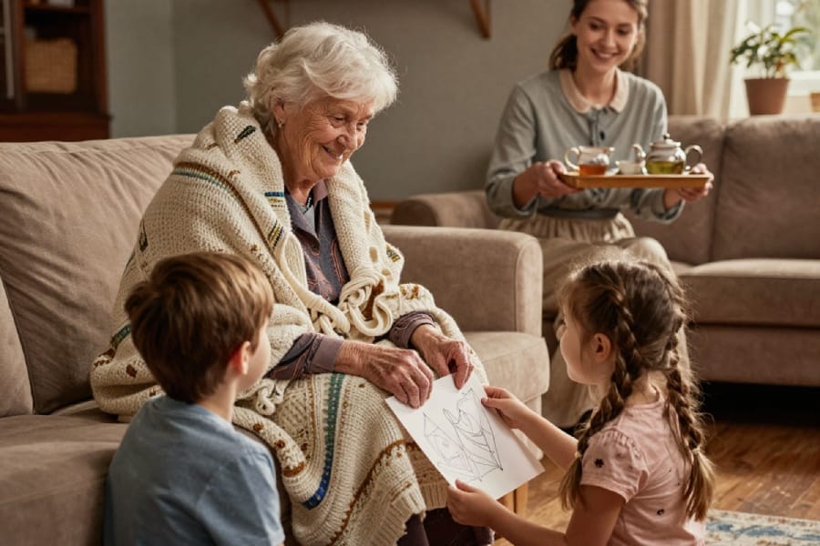 Добросусідство та взаємодопомога: бабуся-сусідка грається із чужими внуками