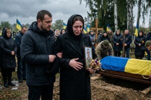Дружина не дочекалася з війни завагітніла і прийшла на похорон чоловіка